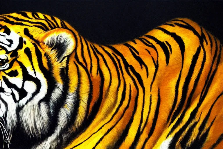 Image similar to An extremely bright studio photograph of a snarling tiger in the style of Salvador Dali, establishing shot, high-quality, professional, dramatic lighting, extremely high detail, trending on artstation