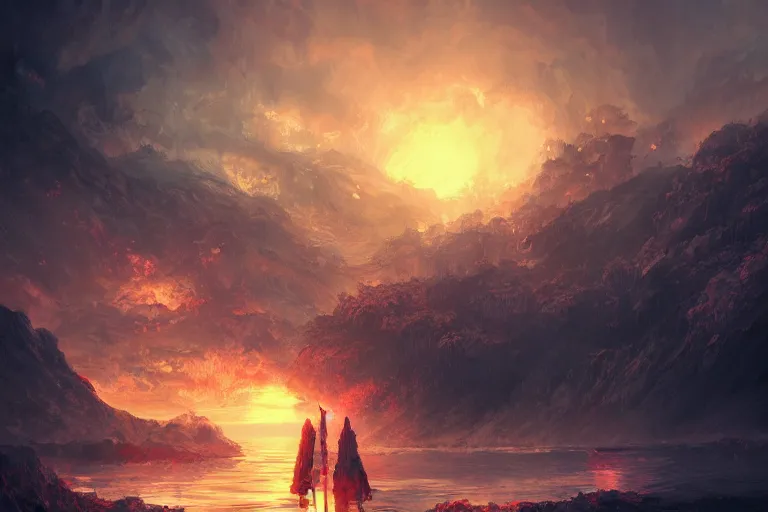 Image similar to a landscape in hell, intricate, highly detailed, digital painting,, official media, anime key visual, concept art, rich vivid colors, ambient lighting, sharp focus, illustration, art by wlop