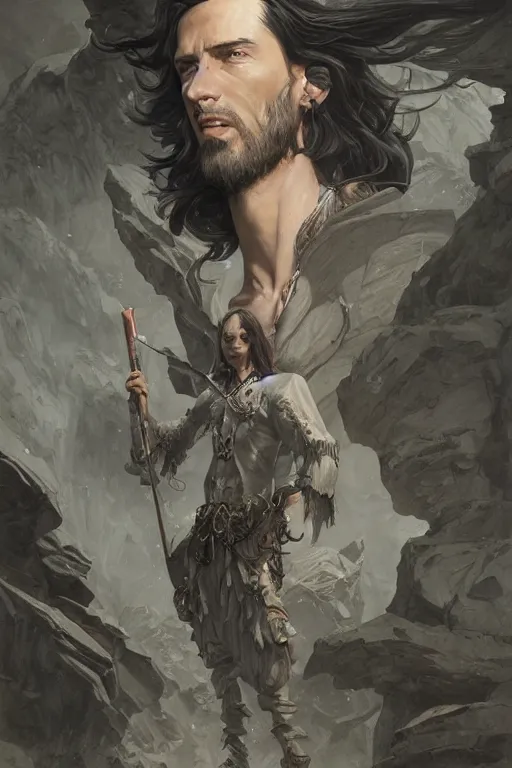 Prompt: skinny male fantasy alchemist, long dark hair, 1 9 th century, elegant, highly detailed, intricate, smooth, sharp focus, artstation, digital paining, concept art, art by donato giancola, greg rutkowski, artgerm, cedric peyravernay, valentina remenar, craig mullins