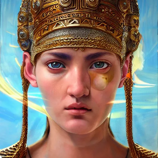 Image similar to hyperrealistic mixed media painting of beautiful goddess Athena, stunning 3d render inspired art by P. Craig Russell and Barry Windsor-Smith, perfect facial symmetry, dim volumetric lighting, 8k octane beautifully detailed render, post-processing, portrait, extremely hyper-detailed, intricate, epic composition, brown eyes, realistic realistic realistic eyes, cinematic lighting, masterpiece, trending on artstation, detailed detailed detailed, masterpiece, stunning