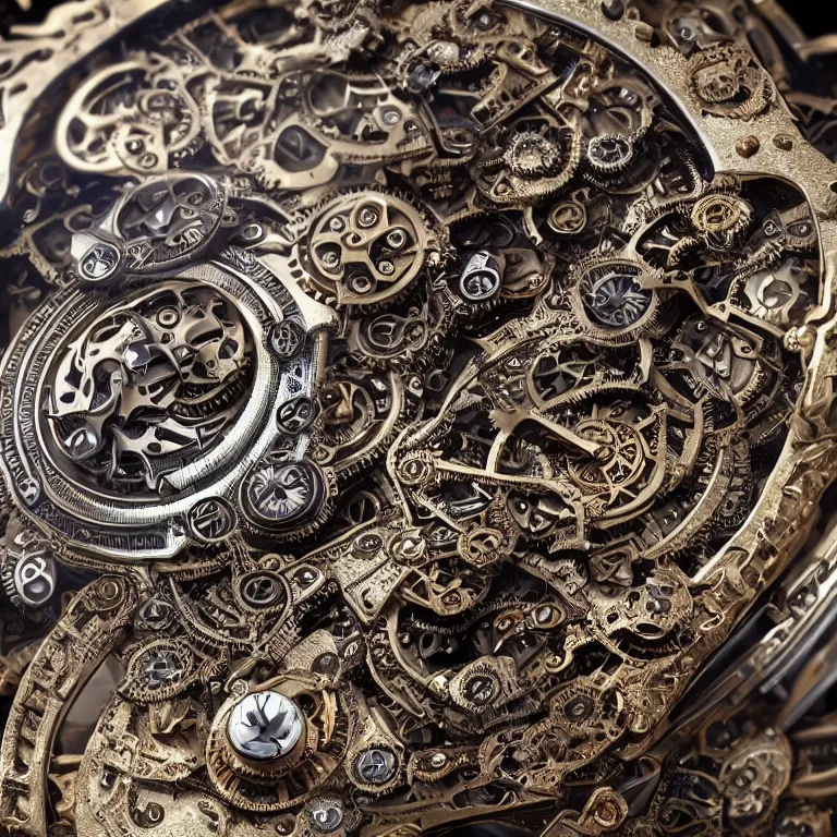 Image similar to A steampunk fox head with sparkling eyes made from ornate engraved full plate armor and Rolex gears and jewels and gems, macro shot by Justin Gerard, unreal engine, detailed, intricate, physically based rendering