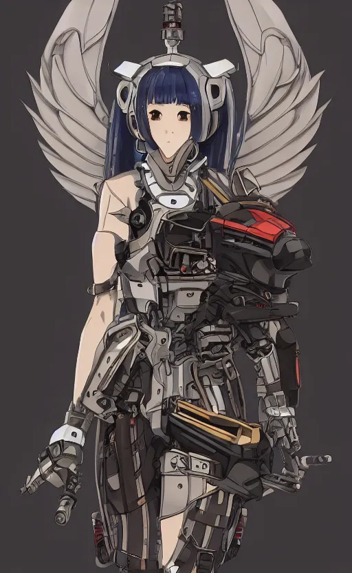 Prompt: mechanized valkyrie, anime style, anime character design, vintage clothing, spread wings, short hair, hair down, symmetrical facial features, from arknights, hyper realistic, 4 k, rule of thirds, extreme detail, detailed drawing, safebooru, hd, d & d, realistic lighting, by alphonse mucha, greg rutkowski, backlit