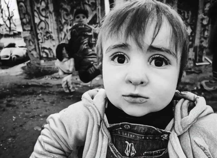 Image similar to professional fine detailed photo portrait of young minion from makhachkala, dagestan. kid minion in the postsoviet suburbia, iphone photo, instagram, black and white