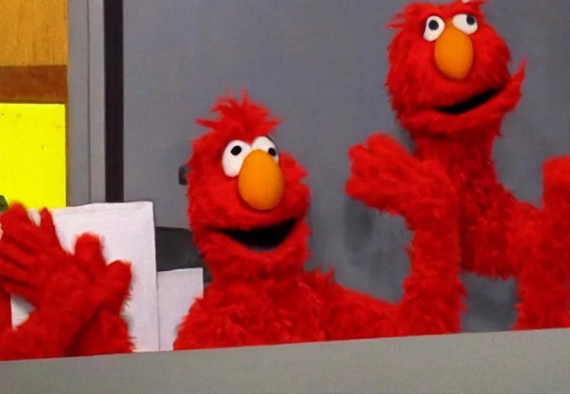 Prompt: cctv footage of elmo