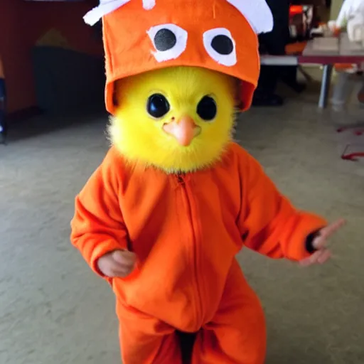 Image similar to cute baby chick dressed as an inmate