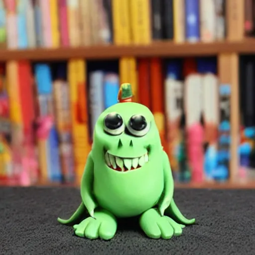 Image similar to cartoon cute baby monster sculpture toy on display