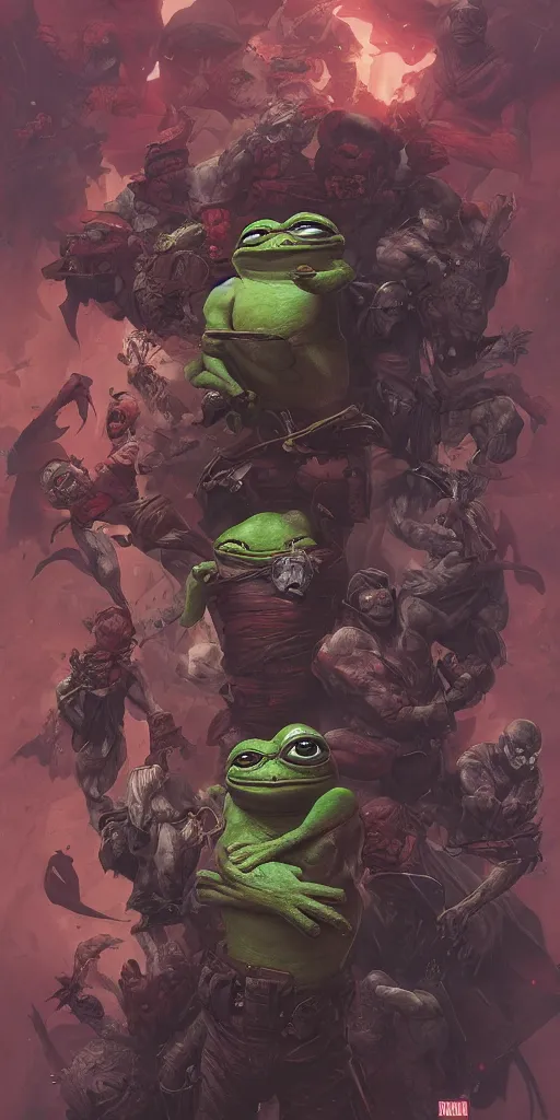 Prompt: Pepe The Frog, marvel comics, dark, intricate, highly detailed, smooth, artstation, digital illustration by Ruan Jia and Mandy Jurgens and Artgerm and Wayne Barlowe and Greg Rutkowski and Frank Frazetta