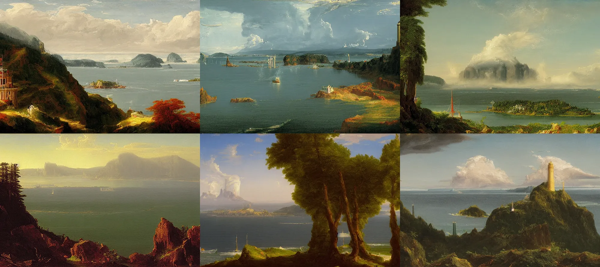 Prompt: astoria oregon, painting by thomas cole