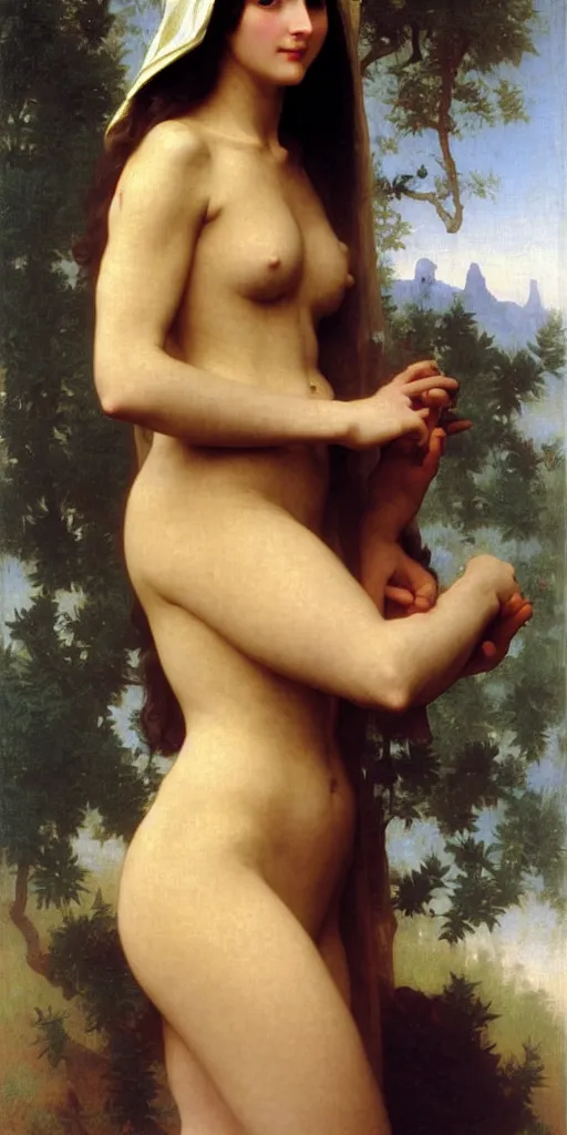 Image similar to portrait of a woman in astronaut helmet an ancient human specie, by bouguereau