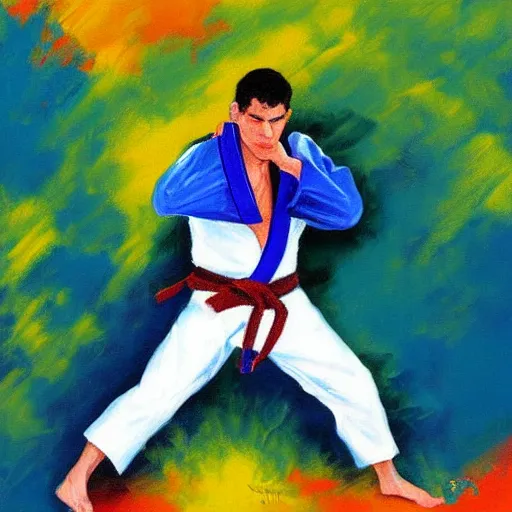 Image similar to painting of a bjj fighter, by leroy neiman