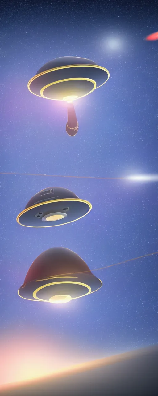 Prompt: a photorealistic depiction of a magnet both pulling and repelling a UFO in a twilight gradient night sky