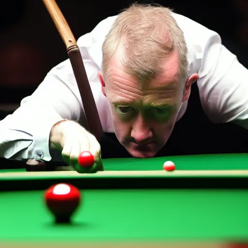 Image similar to snooker player Steve Davis potting an onion in the middle pocket of the snooker table with a snooker cue