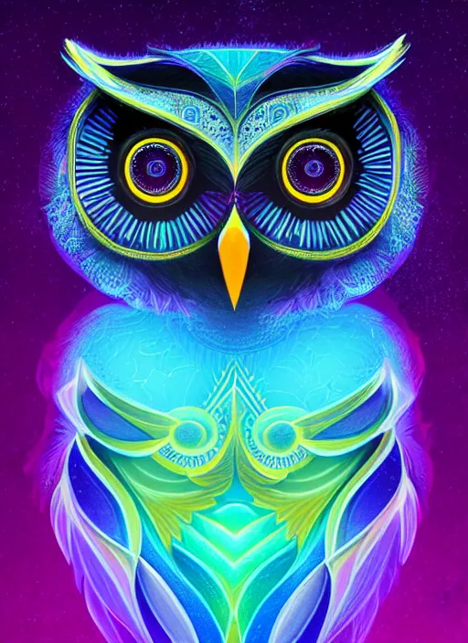 Image similar to symmetry!! product render poster vivid colors divine proportion owl, ice and snow, glowing fog intricate, elegant, highly detailed, digital painting, artstation, concept art, smooth, sharp focus, illustration,