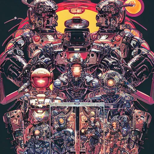 Image similar to portrait of super contra robots, symmetrical, by yoichi hatakenaka, masamune shirow, josan gonzales and dan mumford, ayami kojima, takato yamamoto, barclay shaw, karol bak, yukito kishiro, moebius