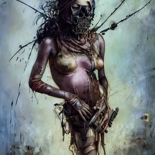 Image similar to serinda swan as an apocalyptic wasteland wanderer, steelpunk, abandoned steelworks, grime and grunge, in the style of adrian ghenie, esao andrews, jenny saville,, surrealism, dark art by james jean, takato yamamoto, kodak ektar