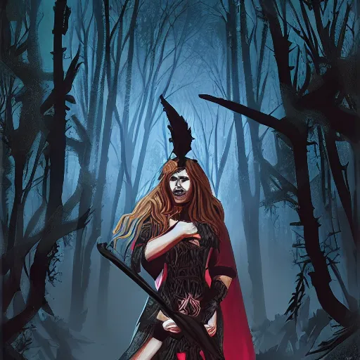 Image similar to medieval iron maiden in the dark forest by ilya kuvshinov, zemyata hd 8k