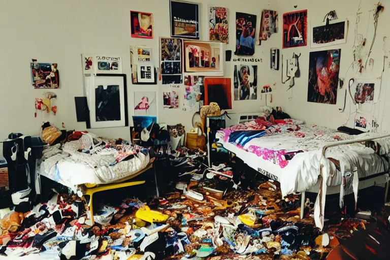 Image similar to photograph of messy 9 0 s bedroom