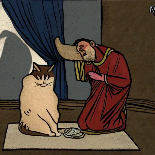 Image similar to moist critical begging jesus not to kill his cat, hd, 4 k, vr support, for gamers,