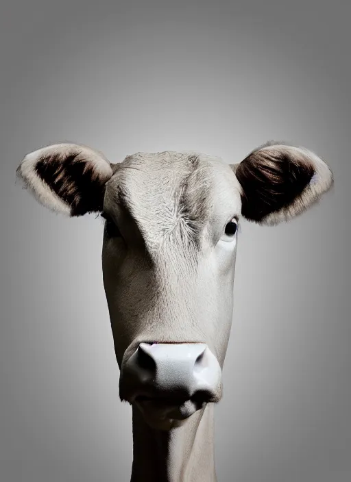Image similar to stylised bust sculpture of a Guernsey Cow, beautiful studio lighting