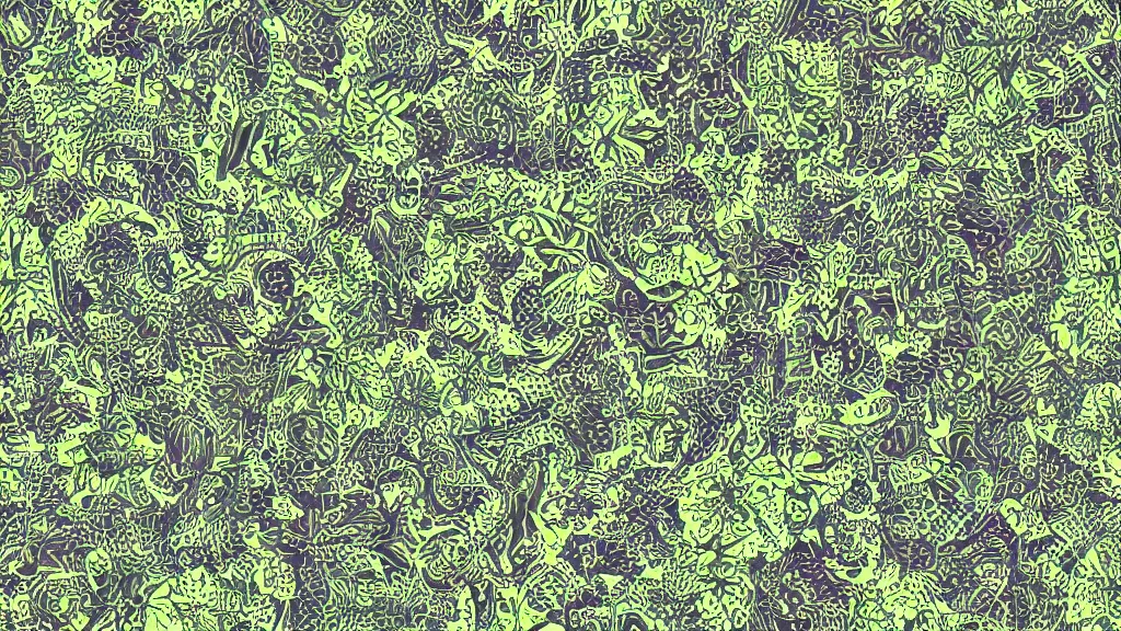 Image similar to afrofuturism camouflaged textured herbs pattern, symmetrical