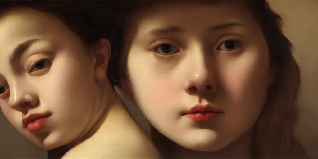Prompt: beautiful oil matte portrait painting, eyes mouths chins cheeks, wonderful masterpiece highly detailed, beautiful cinematic light deep focus, elegant, digital painting, smooth, sharp focus, golden ratio, dramatic illumination, ultra realistic, 8 k, art by artemisia lomi gentileschi and caravaggio
