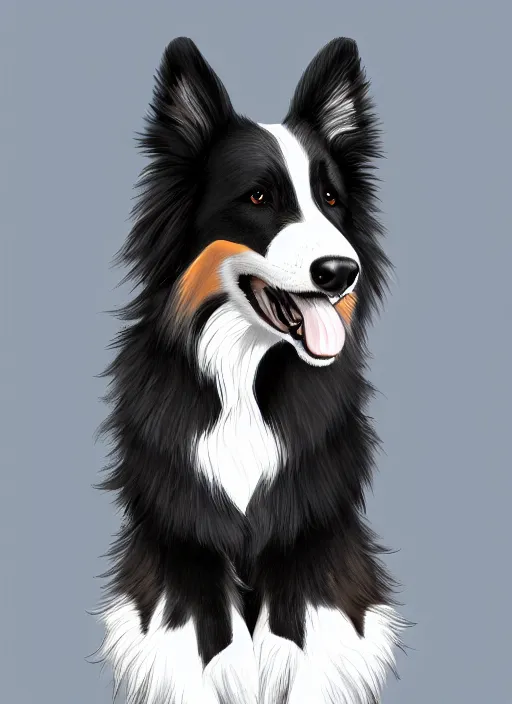 Prompt: wide angle beautiful full body portrait of a strong male anthropomorphic anthro border collie fursona, furry art, furaffinity, beautiful, glamor pose, detailed, aesthetic, trending on artstation