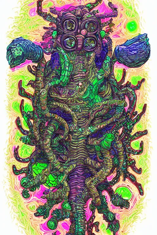 Image similar to creature sushi roots cactus elemental flush of force nature micro world fluo light deepdream a wild amazing steampunk baroque ancient alien creature, intricate detail, colorful digital painting