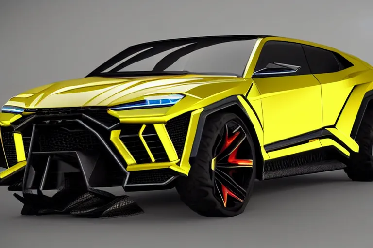 Prompt: cyberpunk lamborghini urus concept inspired sports car, futuristic look, highly detailed body, very expensive, photorealistic camera shot, bright studio setting, studio lighting, crisp quality and light reflections, unreal engine 5 quality render