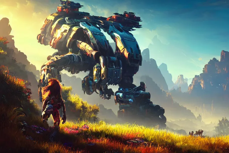 Image similar to tideripper machine mecanical creature robot of horizon forbidden west horizon zero dawn radiating a glowing aura global illumination ray tracing hdr fanart arstation by ian pesty and alena aenami artworks in 4 k