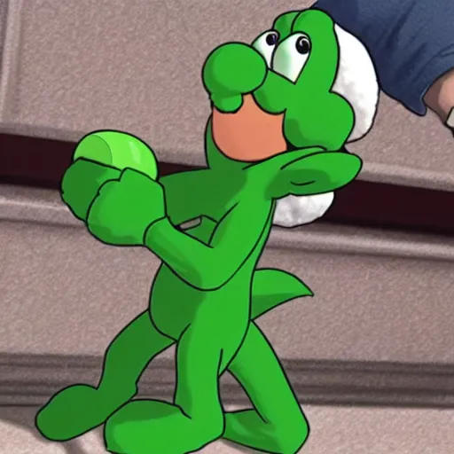 Image similar to photo of yoshi getting arrested for committing tax fraud, BuzzFeed photo (2022)