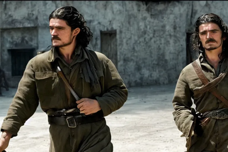 Image similar to Orlando Bloom as Che Guevara in 'Guevara' (2008), movie still frame, promotional image, imax 70 mm footage, oscar nominated cinematography, volumetric lighting, 8k resolution