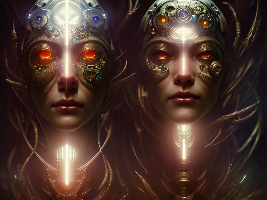 Image similar to ultra realistic beautiful cyborg deity eyes closed, sci-fi, fantasy, intricate details, movie still, highly detailed, photorealistic, octane render, eerie, 8k, art by artgerm and james clyne and greg rutkowski and alphonse mucha