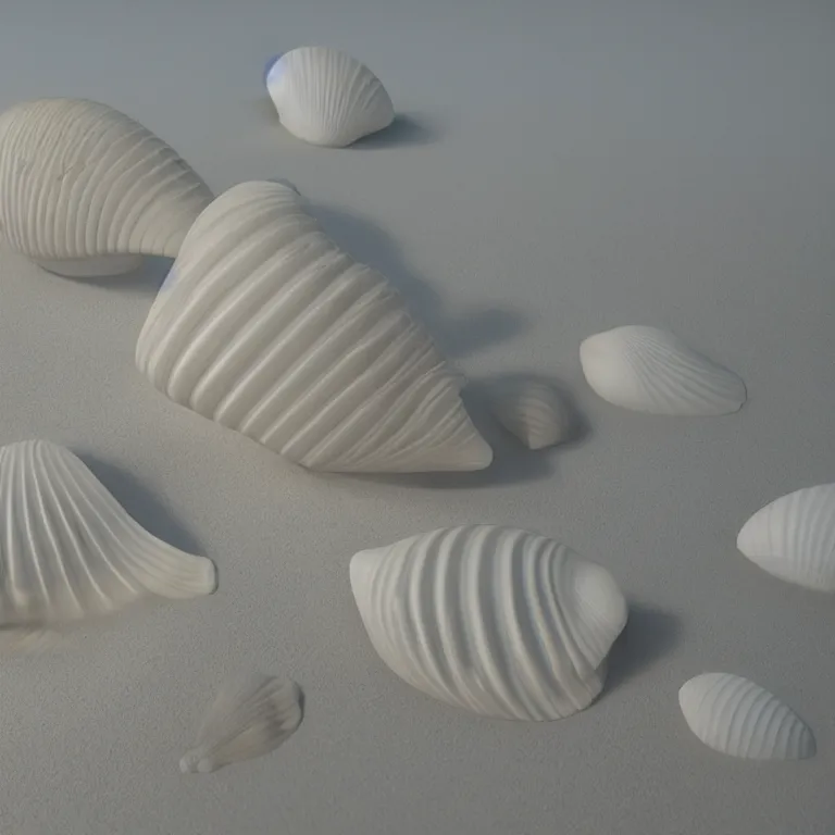 Prompt: porcelain seashell on the sand made by noriko kuresumi, highly detailed, 3 d render, smooth surface