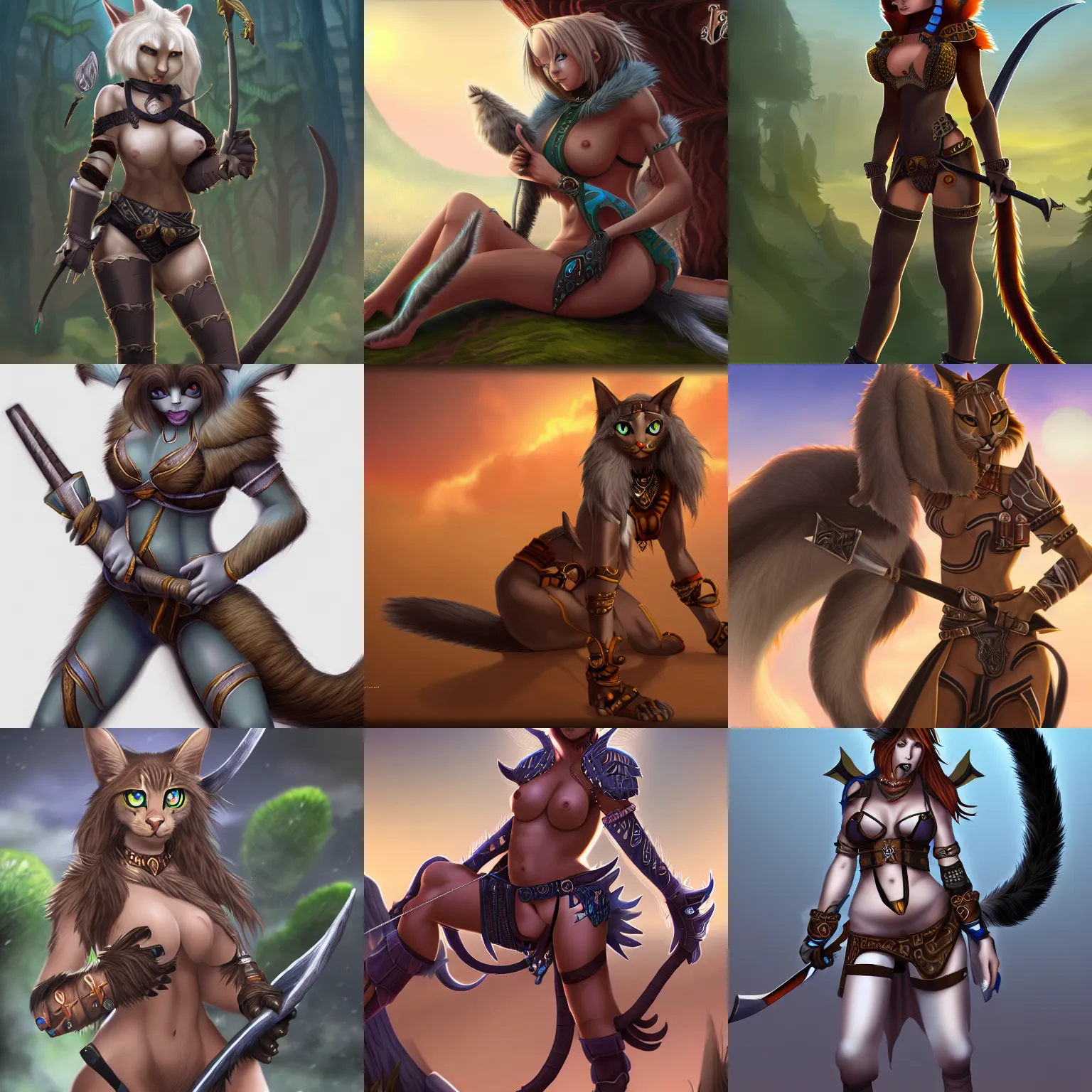 Prompt: award-winning extremely detailed FurAffinity fantasy art of a beautiful cute female anthro warrior cat with a long tail, 4k, trending on FurAffinity