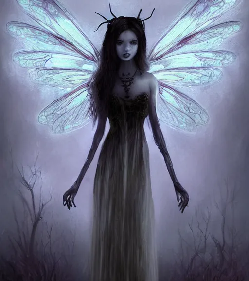 Image similar to gothic fairy with dragonfly wings, digital painting, liminal eerie midnight backlit, a picture taken by Michael Komarck