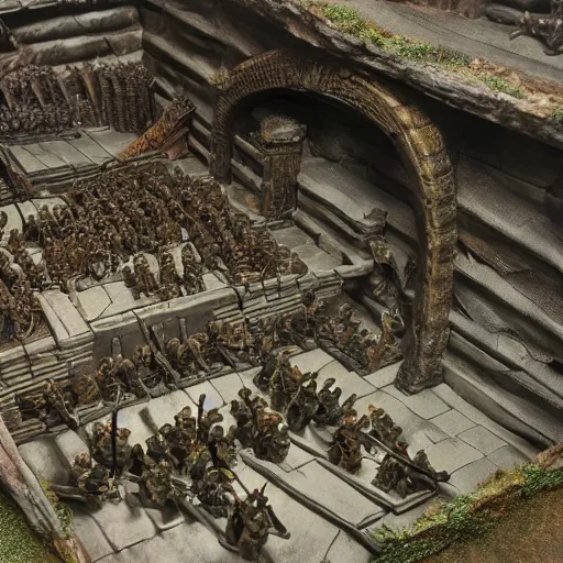 Image similar to diorama of the Battle of Helm's Deep, realistic, 4k, detailed