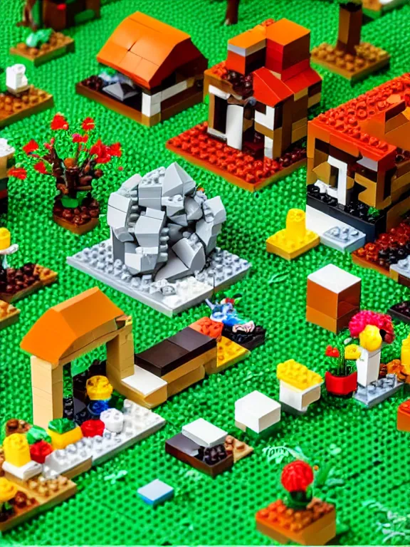 Image similar to miniature isometric lego diorama of fruit forest