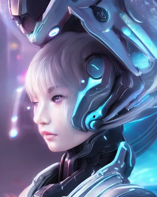 Image similar to perfect android girl on a mothership, warframe armor, beautiful face, scifi, futuristic, galaxy, nebula, bae suzy, dreamy, long white hair!!!, blue cyborg eyes, sharp focus, cinematic lighting, highly detailed, artstation, divine, by gauthier leblanc, kazuya takahashi, huifeng huang