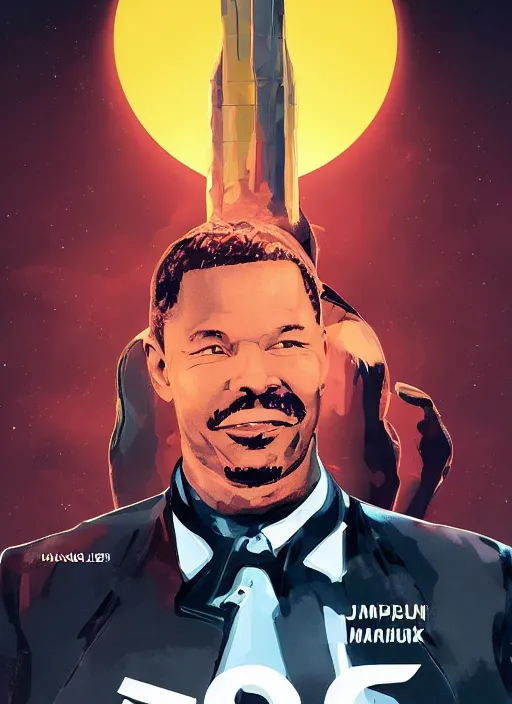 Image similar to musk ( 2 0 2 4 ), jamie foxx is technology mogul elon musk, minimal movie poster, solid colors, silhouettes, digital art