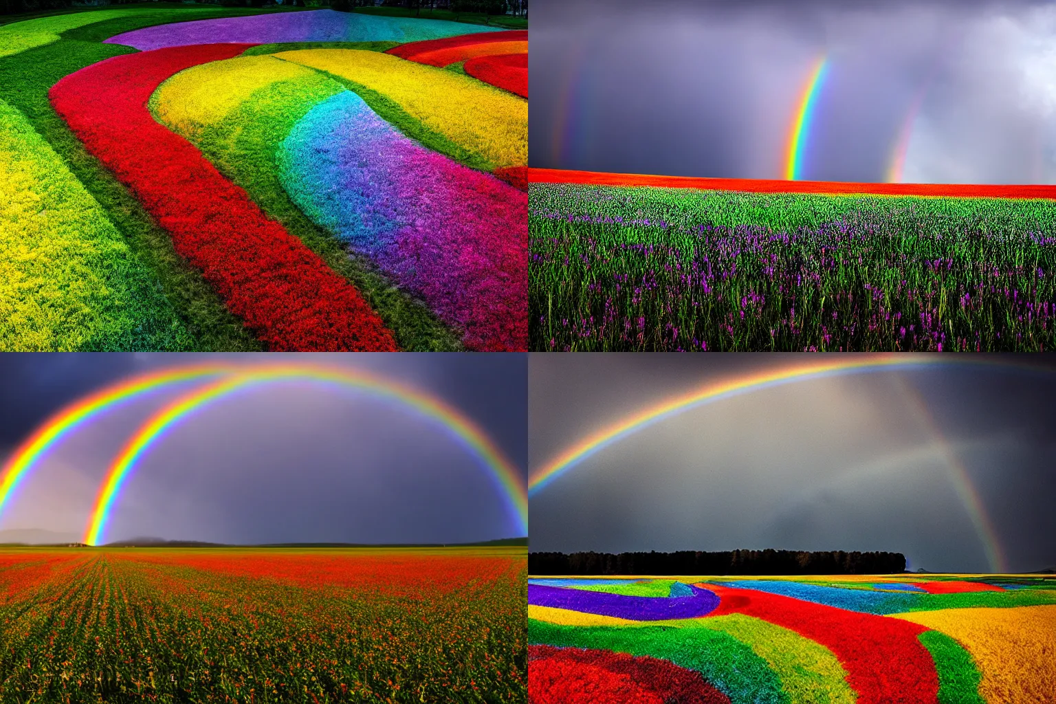 Prompt: rainbow field, realistic photography high quality 4k