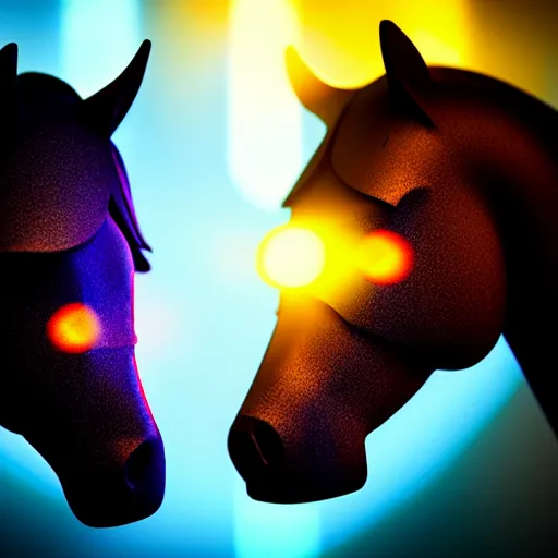 Prompt: two chess horses staring at each other ultra realistic, lens flare, atmosphere, glow, detailed, intricate, full of colour, cinematic lighting, trending on artstation, 4 k, hyperrealistic, focused, extreme details, unreal engine 5, cinematic, masterpiece, ultra realistic, hyper realistic, highly detailed, sharp focus, digital art