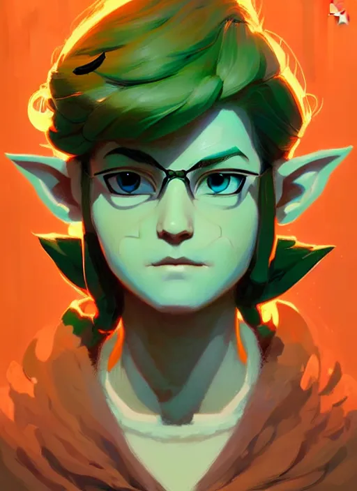 Prompt: highly detailed portrait of link from ocarina of time, visual contact, ringlet hair by atey ghailan, by greg rutkowski, by greg tocchini, by james gilleard, by joe fenton, by kaethe butcher, green, black, orange, cream color scheme