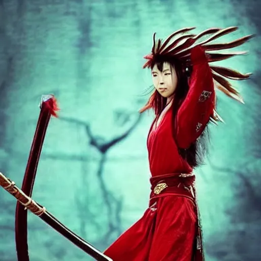 Image similar to cute palm sized blood red beast, wuxia