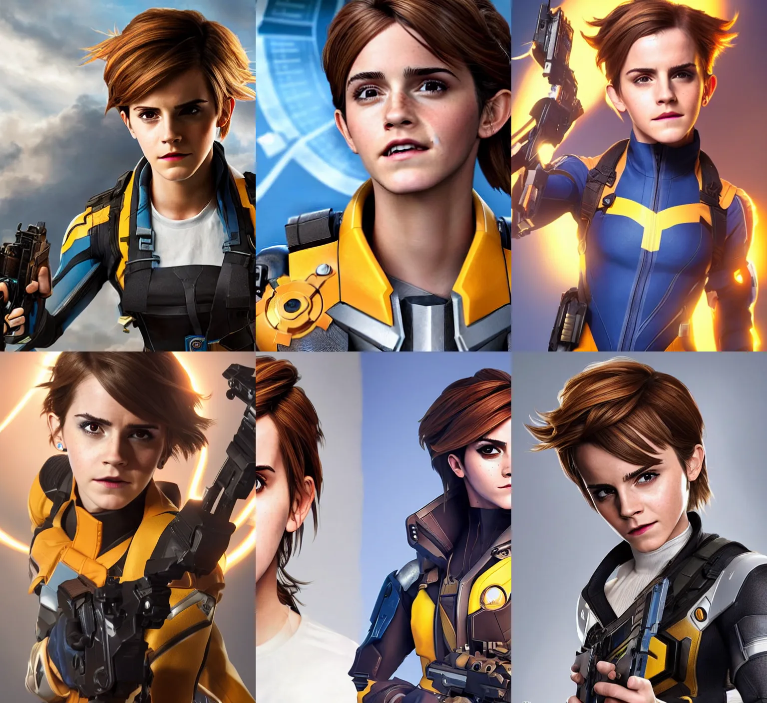 Prompt: emma watson as tracer! from overwatch in an upcoming overwatch live action movie, detailed face, promo shoot, studio lighting