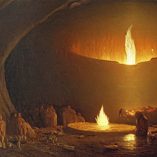 Image similar to a painting of the end of all time, there is a giant hole forming in the earth leading to the core of the earth and millions are being burned alive by the fire coming out of the hole, 8 k, by francis danby