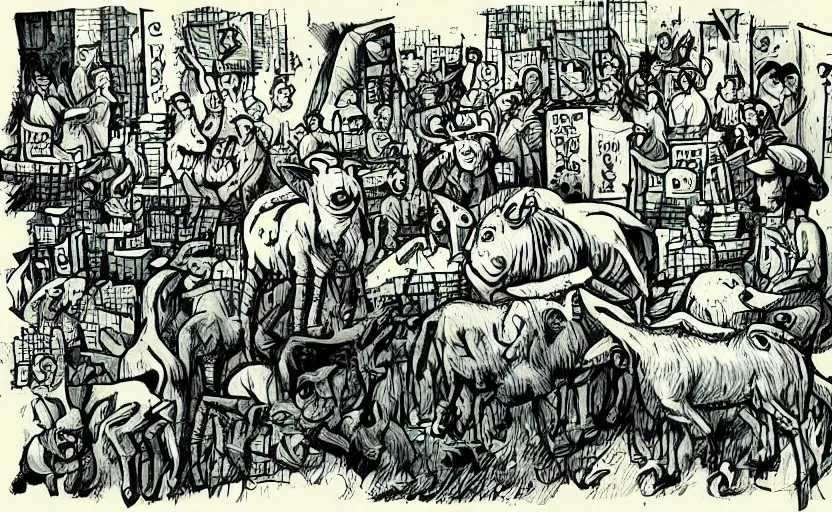 Image similar to “ illustration of animal farm by george orwell, digital art, award winning, trending on art station ”