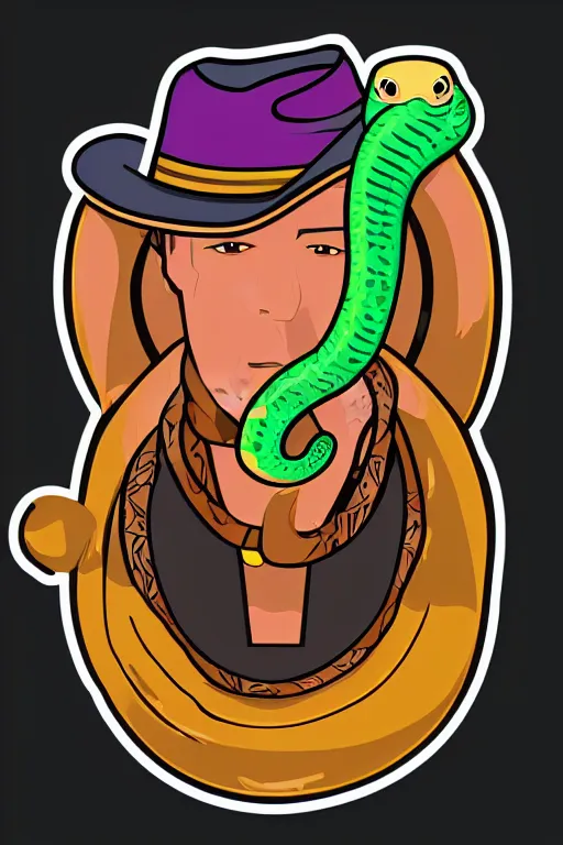 Prompt: A portrait of a snake cowboy, sticker, colorful, illustration, highly detailed, smooth and clean vector curves, no jagged lines, vector art, smooth