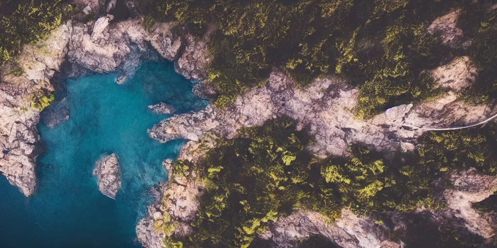 Image similar to nature landscape, aerial view, drone photography, cinematic, mountains and ocean