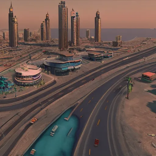 Image similar to gta : dubai, cinematic colors