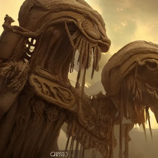 Image similar to fuming effigy, gatebreaker ram, beings of astonishing structure, high detail, cinematic, cgsociety 8k